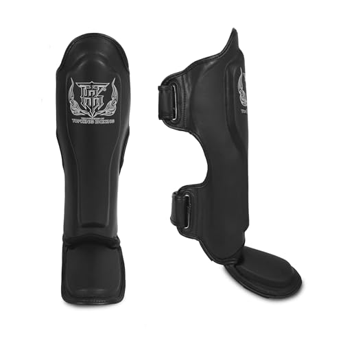 TOP KING Boxing Top King New Pro Leather Shin Guards for Muay Thai (Black, X-Large) - Image 5