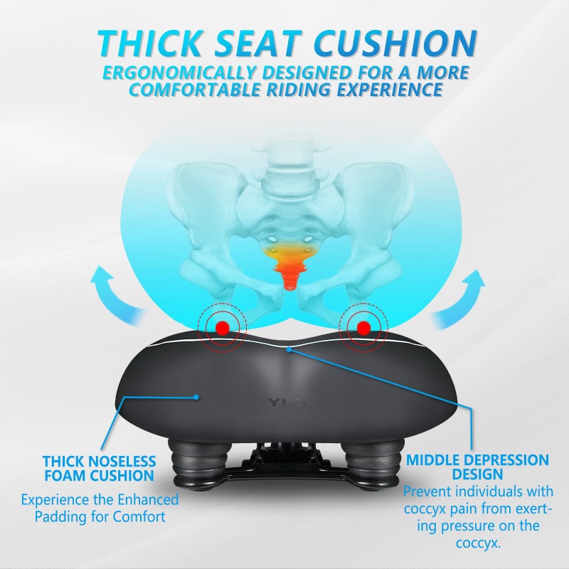 YLG Noseless Bike Seat for Men Women, Comfort Seat Cushion Compatible with Peloton, Electric Bike, Outdoor & Indoor Bikes, Wide Bicycle Saddle Replacement, Waterproof Bike Seat (Silver Noseless 10") - Image 3
