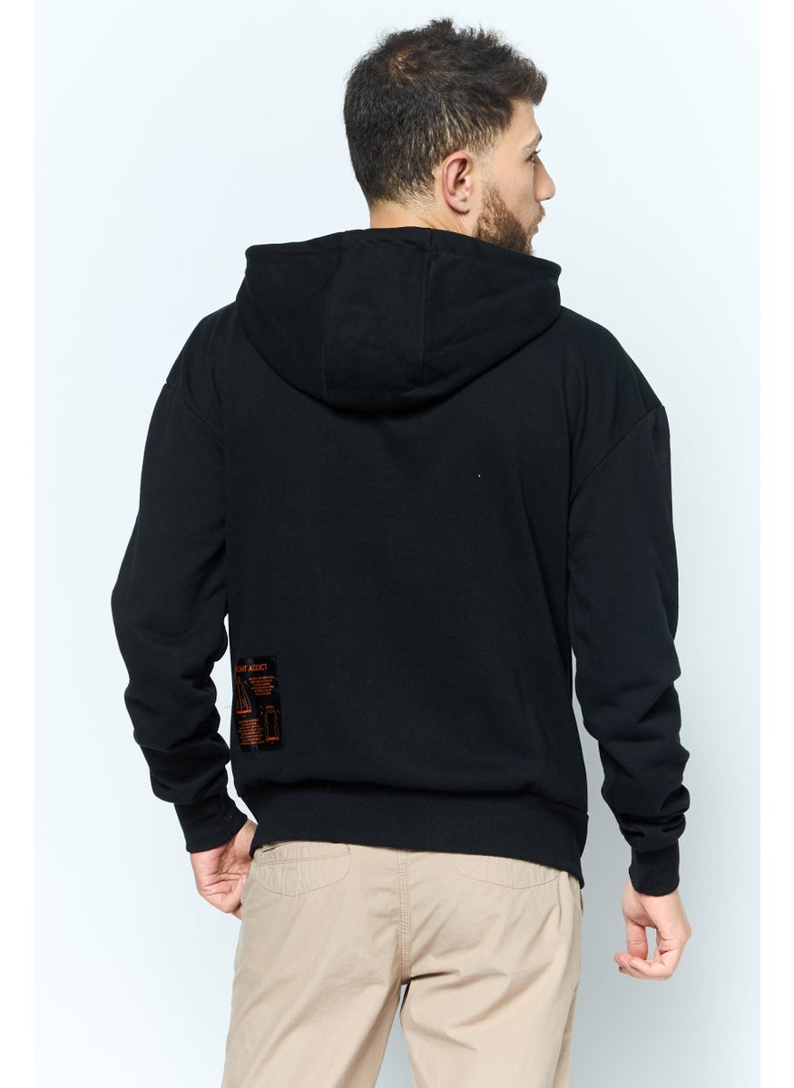 Night Addict Men Hooded Brand Logo Long Sleeves Sweatshirt, Black  - Image 4