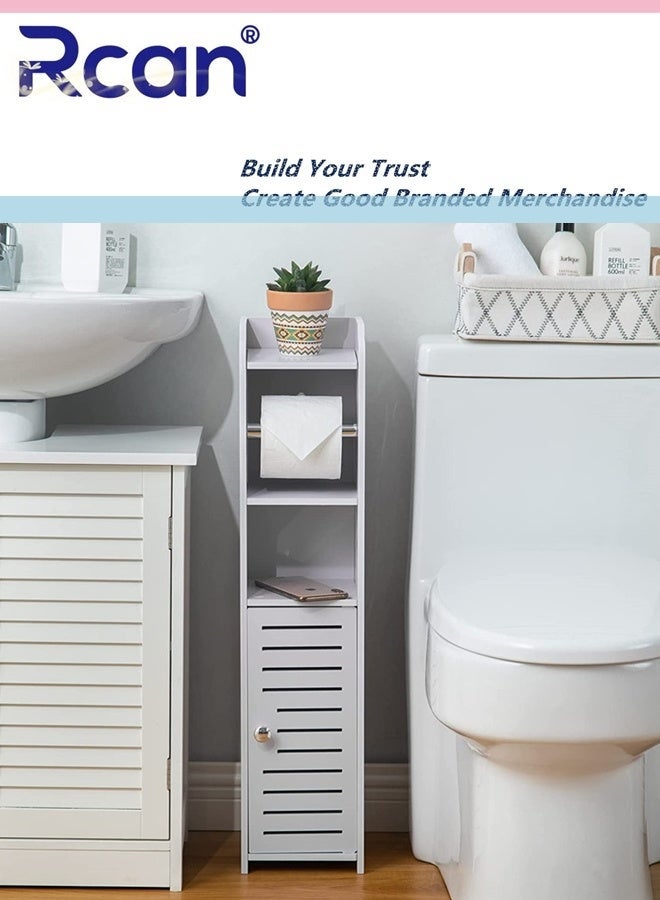 Rcan Toilet Paper Holder Stand Bathroom Storage Cabinet for Small Spaces with Doors and Shelves Waterproof Bathroom Storage Cabinet Tissue Organizer for Beside Toilet Storage - Image 5