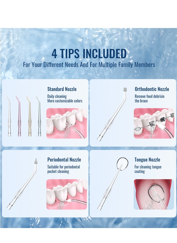 DOSCHER - Portable Water Dental Flosser For Teeth Cleaning Dental Oral Irrigator With 4 Modes Scalable 5 Jet Nozzles IPX7 Water Resistance 300ML - Image 1