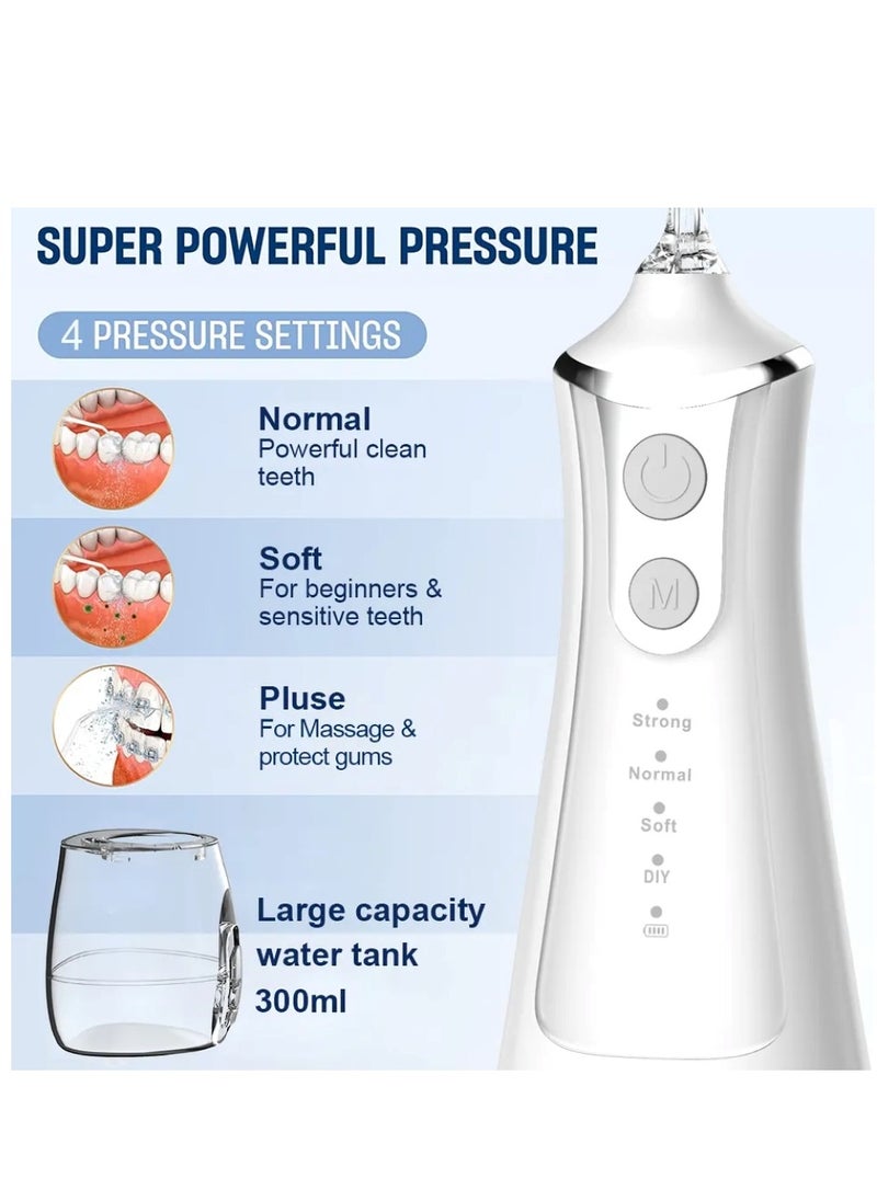 DOSCHER - Portable Water Dental Flosser For Teeth Cleaning Dental Oral Irrigator With 4 Modes Scalable 5 Jet Nozzles IPX7 Water Resistance 300ML - Image 1