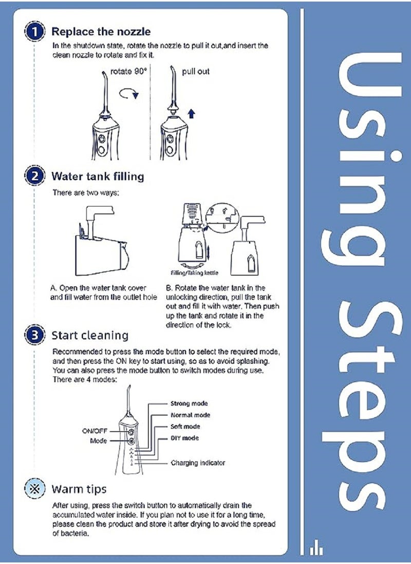 DOSCHER - Portable Water Dental Flosser For Teeth Cleaning Dental Oral Irrigator With 4 Modes Scalable 5 Jet Nozzles IPX7 Water Resistance 300ML - Image 1
