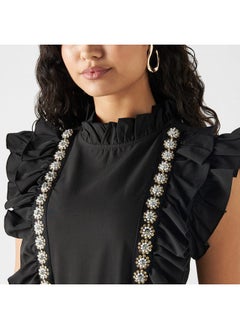 2Xtremz 2Xtremz Embellished Sleeveless Top with Piecrust Collar and Ruffles  - Image 4