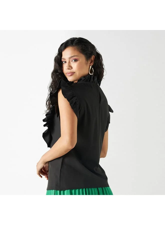 2Xtremz 2Xtremz Embellished Sleeveless Top with Piecrust Collar and Ruffles