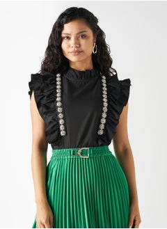 2Xtremz 2Xtremz Embellished Sleeveless Top with Piecrust Collar and Ruffles  - Image 1