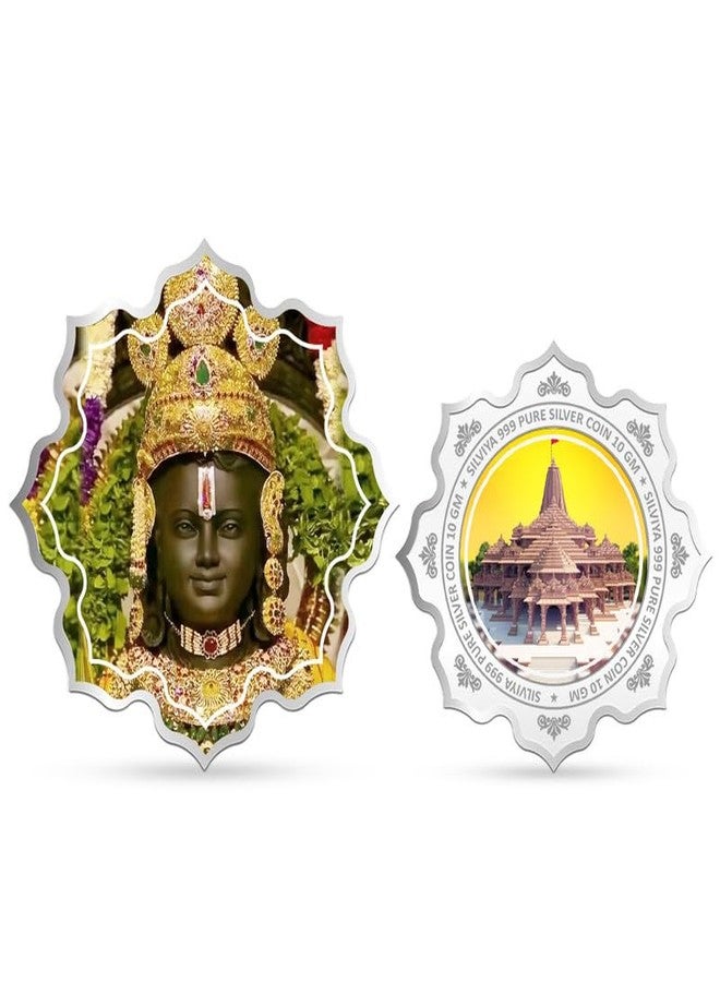 Silviya BIS Hallmarked Ram Lalla Virajman Mandir 999 Pure Silver Coin (10g) Lotus Shape: Ayodhya Temple - Hindu God Ram - Diwali Gift - Religious Puja - Image 1