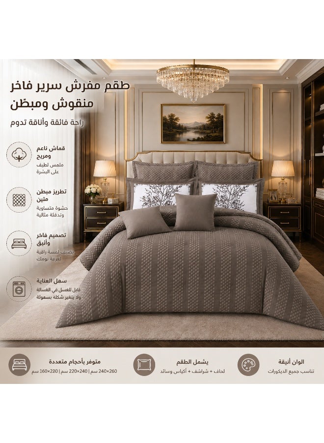 ShinyFlower Luxury Comforter Set, 8-Piece Printed Textured Quilt Bedding Set, Soft & Comfortable Bedroom Bedding - Image 1