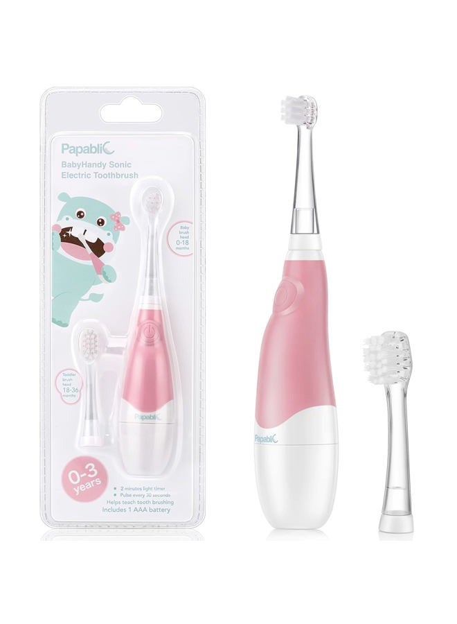 Papablic BabyHandy 2-Stage Sonic Electric Toothbrush for Babies and Toddlers Ages 0-3 Years, Pink - Image 1