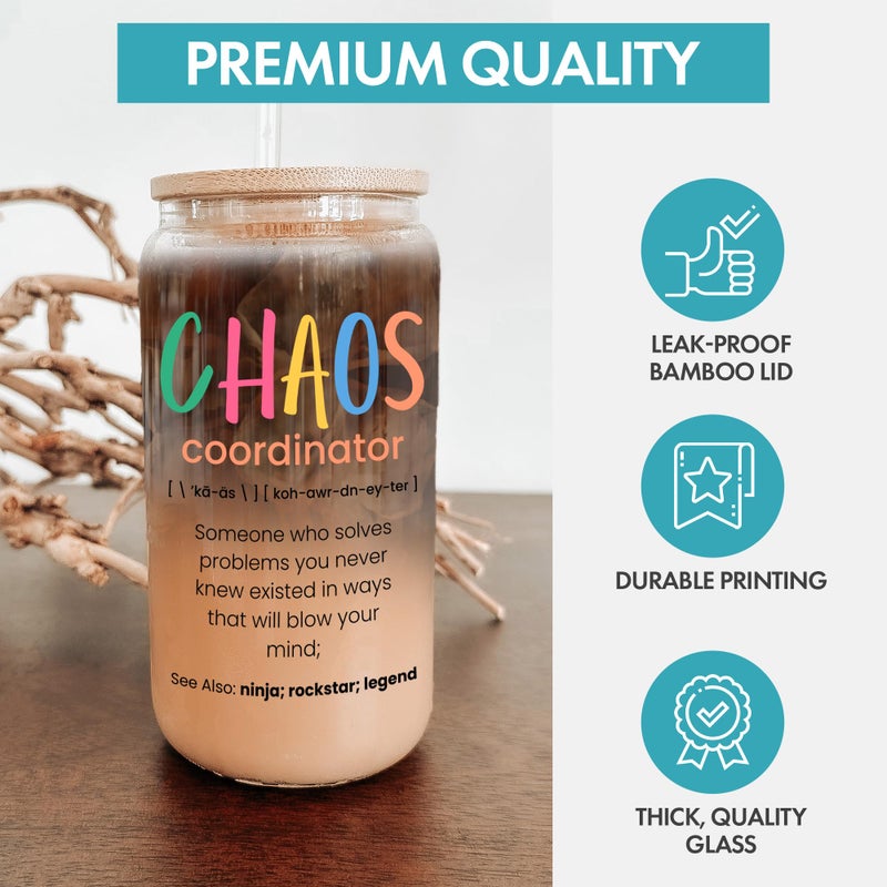 KLUBI Chaos Coordinator Glass Cup With Straw 16oz Chaos Coordinator Gifts for Women Christmas Gifts Officiant Gifts for Wedding Day Promotion Gifts for Women Nurse Gifts Bosses Day Gifts for Her - Image 4