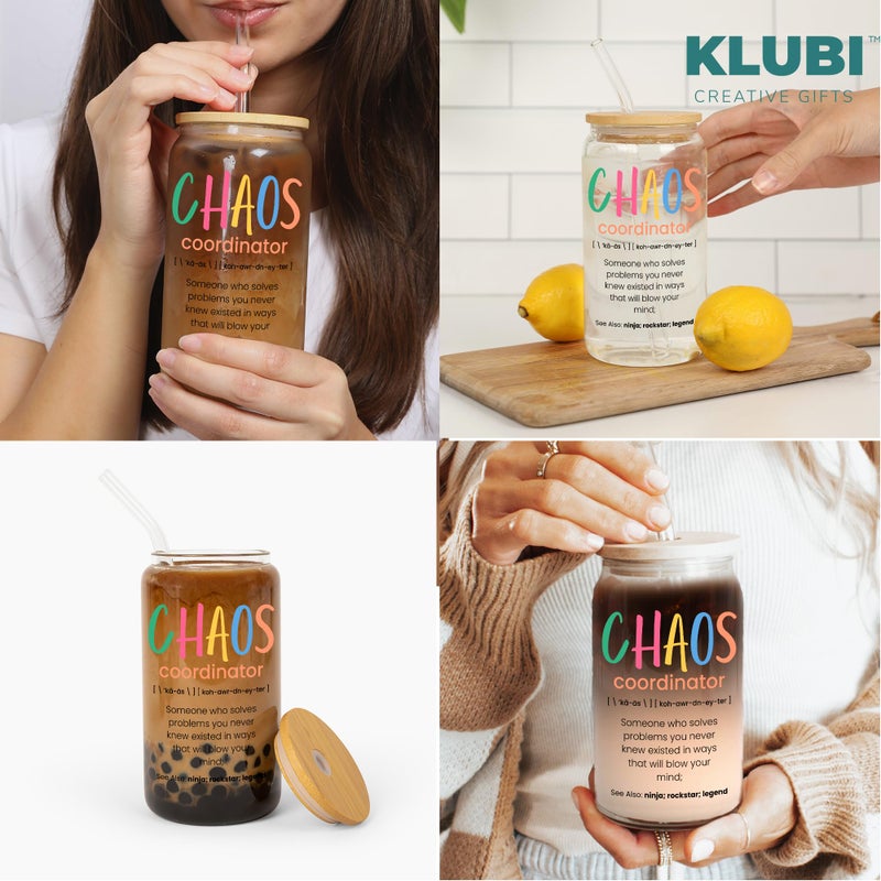 KLUBI Chaos Coordinator Glass Cup With Straw 16oz Chaos Coordinator Gifts for Women Christmas Gifts Officiant Gifts for Wedding Day Promotion Gifts for Women Nurse Gifts Bosses Day Gifts for Her - Image 3