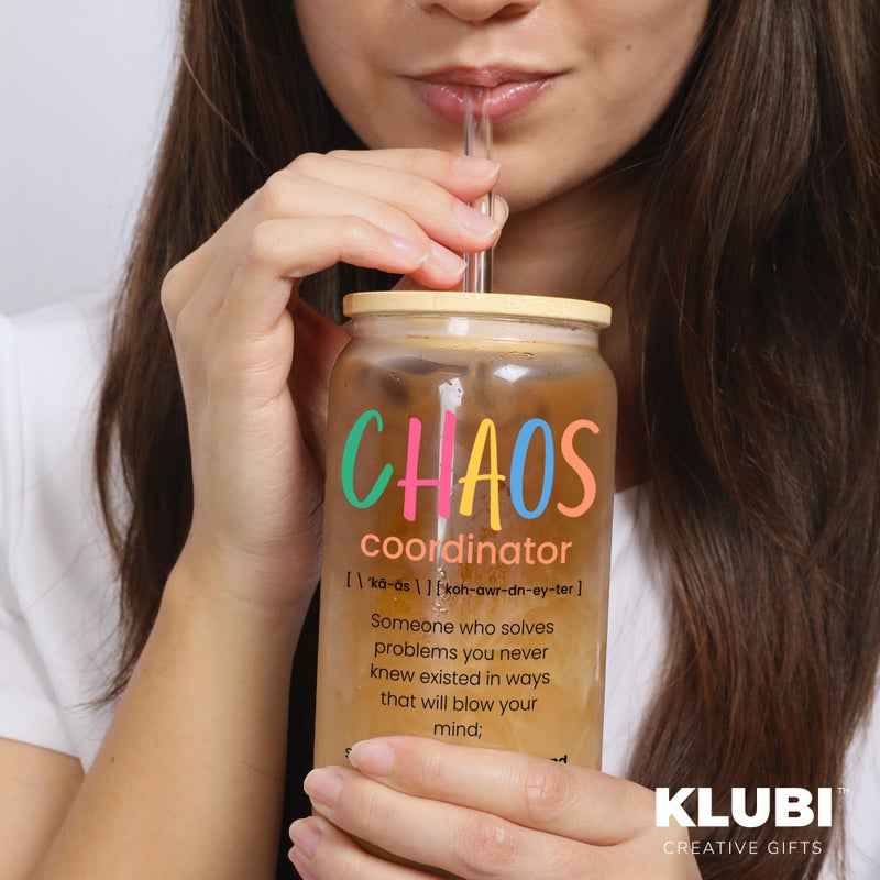 KLUBI Chaos Coordinator Glass Cup With Straw 16oz Chaos Coordinator Gifts for Women Christmas Gifts Officiant Gifts for Wedding Day Promotion Gifts for Women Nurse Gifts Bosses Day Gifts for Her - Image 5