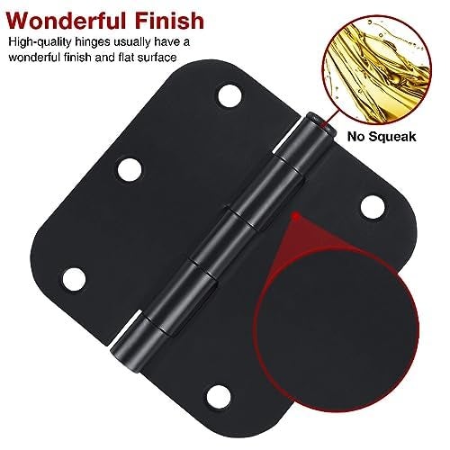 TDCHINGES Rounded Door Hinges 3-1/2" x 3.5 Inch, 5/8 Radius, Matte Black 3 ½" 36 Pack No Squeak,Interior Hinge for Doors Office Bed Room,Outdoor Window,Constructition Iron Hardware for House Home Flat - Image 2