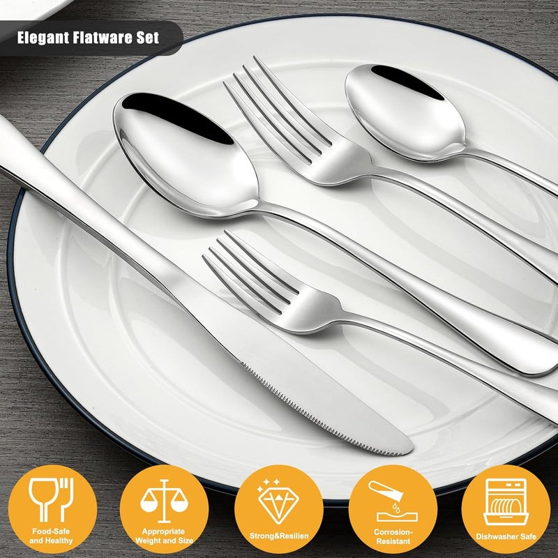 Compralo 60 Piece Silverware Set for 12 Stainless Steel Flatware Set Tableware Set Inculde Forks Knives Spoons Mirror Polished Cutlery Set for Home Kitchen and Restaurant Party Dishwasher Safe - Image 4