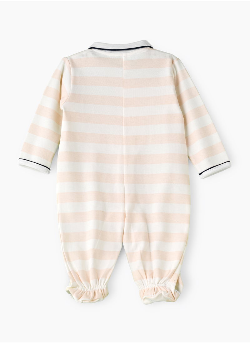 Tiny Hug - Baby Boy Beige Soccer Bear Coverall - Image 1