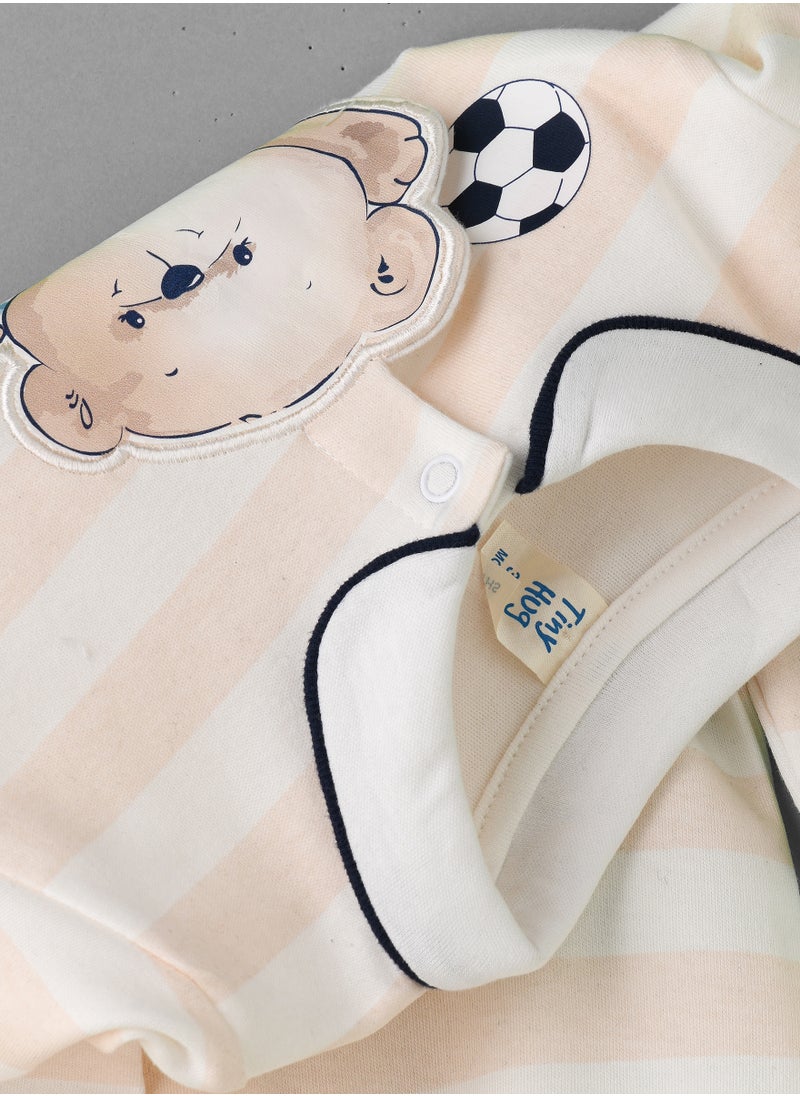 Tiny Hug - Baby Boy Beige Soccer Bear Coverall - Image 1