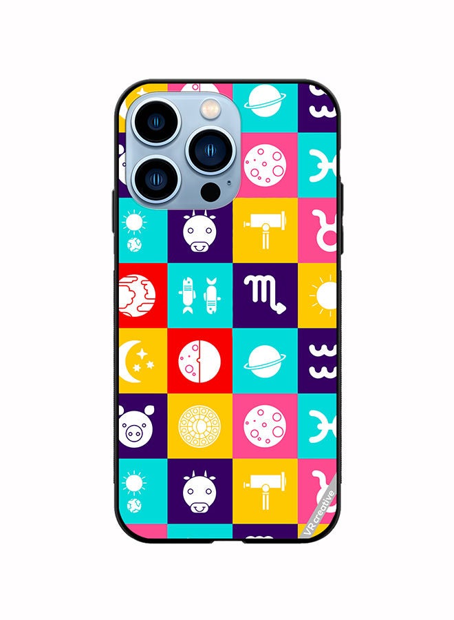 VR CREATIVE Protective Case Cover For Apple iPhone 13 Pro Taurus Zodiac, Pisces Astrology Horoscope Circle, Moon And Stars And Icon Design Multicolour - Image 1