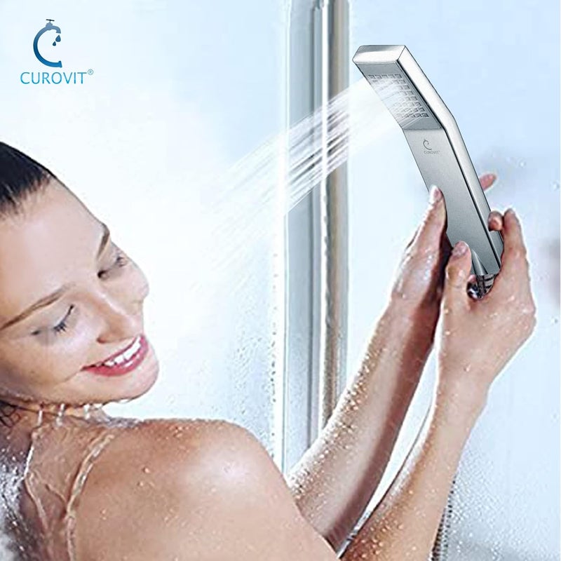 CUROVIT CUROVIT Stella Set of 2 ABS Hand Shower Telephonic Shower in Chrome Finish with ABS Holder and 15 Mtr Stainless Steel Flexible Tube for Bathroom Bathroom Cleaning Set of 2 - Image 4