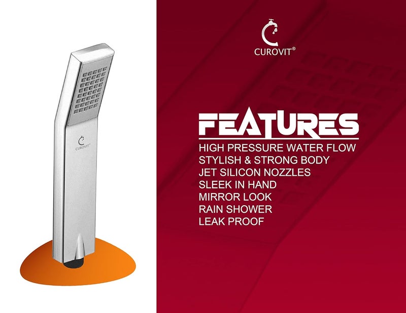 CUROVIT CUROVIT Stella Set of 2 ABS Hand Shower Telephonic Shower in Chrome Finish with ABS Holder and 15 Mtr Stainless Steel Flexible Tube for Bathroom Bathroom Cleaning Set of 2 - Image 3