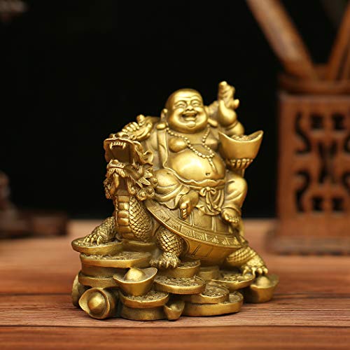 BRASSTAR 4.5”(H) Ruyi Laughing Buddha and Turtle-Wealth, Good Fortune, Health Buddha Statue for Home Office Decor PTZY062 - Image 3