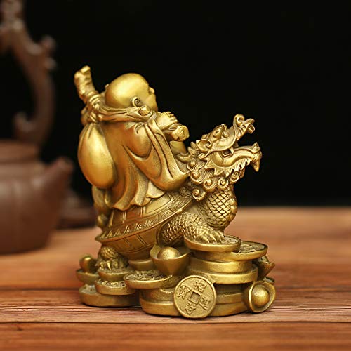 BRASSTAR 4.5”(H) Ruyi Laughing Buddha and Turtle-Wealth, Good Fortune, Health Buddha Statue for Home Office Decor PTZY062 - Image 4