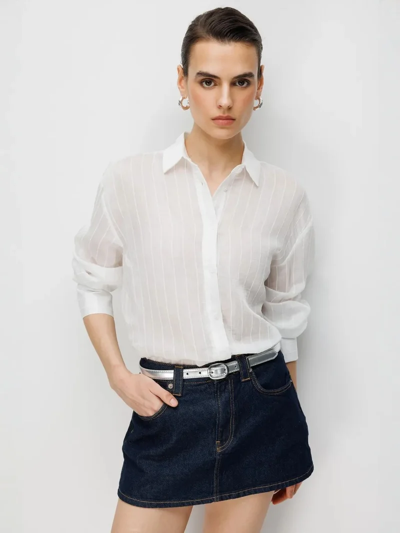 ميكسراي Mixray Striped Textured Woven Button Shirt