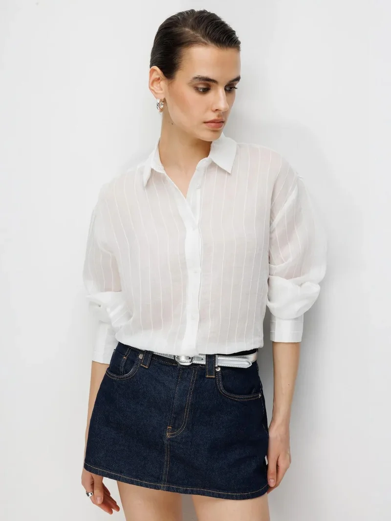 ميكسراي Mixray Striped Textured Woven Button Shirt