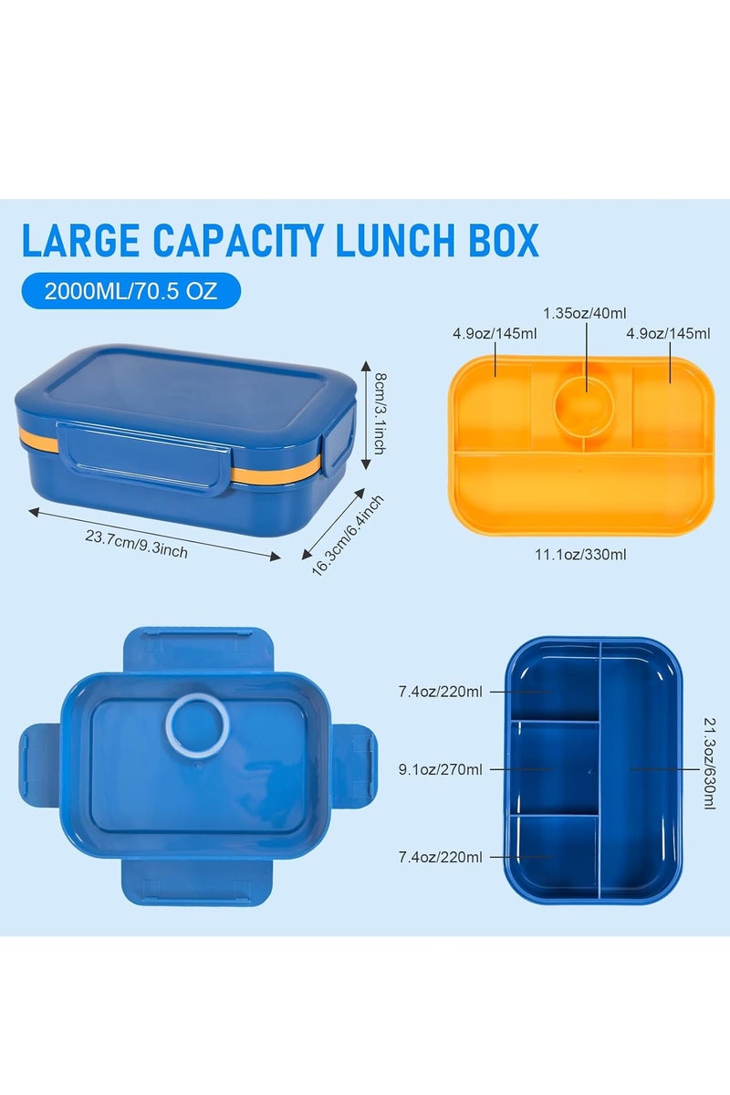 Necomi Lunch Bento Box, Stackable Bento Lunch Box, 8-Compartment Double-Layer Food Storage Container with Cutlery Set, Leak-Proof Food Grade, Falafel Box for School, Work Travel Camping (Blue)  - Image 2