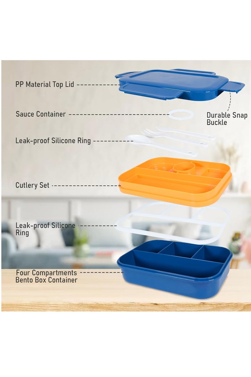 Necomi Lunch Bento Box, Stackable Bento Lunch Box, 8-Compartment Double-Layer Food Storage Container with Cutlery Set, Leak-Proof Food Grade, Falafel Box for School, Work Travel Camping (Blue)  - Image 3