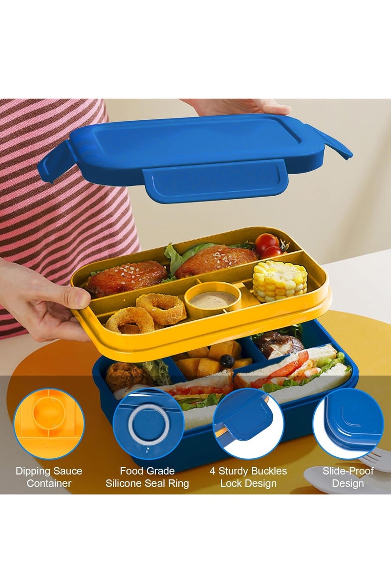 Necomi Lunch Bento Box, Stackable Bento Lunch Box, 8-Compartment Double-Layer Food Storage Container with Cutlery Set, Leak-Proof Food Grade, Falafel Box for School, Work Travel Camping (Blue)  - Image 4