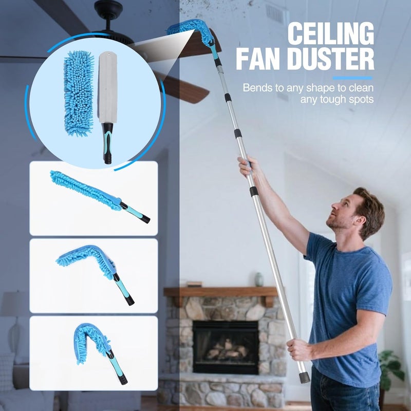 Lineslife Telescoping Pole Cleaning Kits, 3-8 FT Paint Roller Extension Pole with High Ceiling Duster Kits and Utility Hook, Multi-Purpose Sturdy Aluminum Alloy with Twist-Lock Design for Windows - Image 4