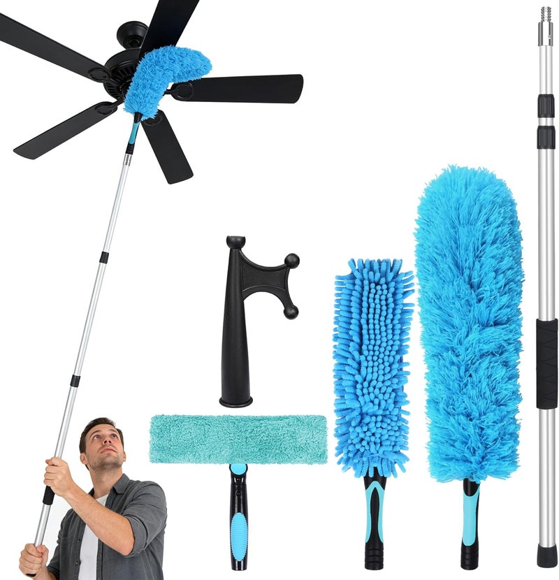 Lineslife Telescoping Pole Cleaning Kits, 3-8 FT Paint Roller Extension Pole with High Ceiling Duster Kits and Utility Hook, Multi-Purpose Sturdy Aluminum Alloy with Twist-Lock Design for Windows - Image 1