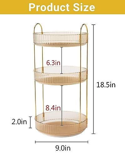 Asayuee 360 Rotating Makeup Organizer for Vanity3 Tier Large Capacity Vanity StorageSkincare Perfume Spinning OrganizerBathroom Cosmetics Storage Makeup Stand Organizer Gold3 Tier - Image 3