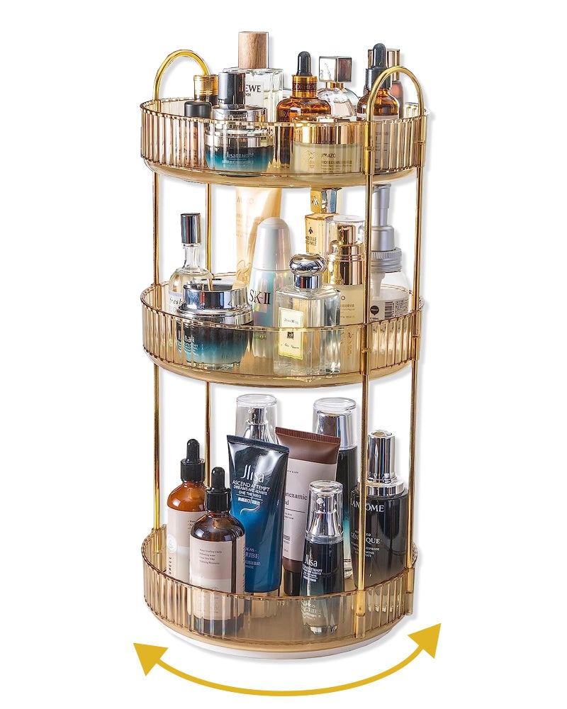 Asayuee 360 Rotating Makeup Organizer for Vanity3 Tier Large Capacity Vanity StorageSkincare Perfume Spinning OrganizerBathroom Cosmetics Storage Makeup Stand Organizer Gold3 Tier - Image 2