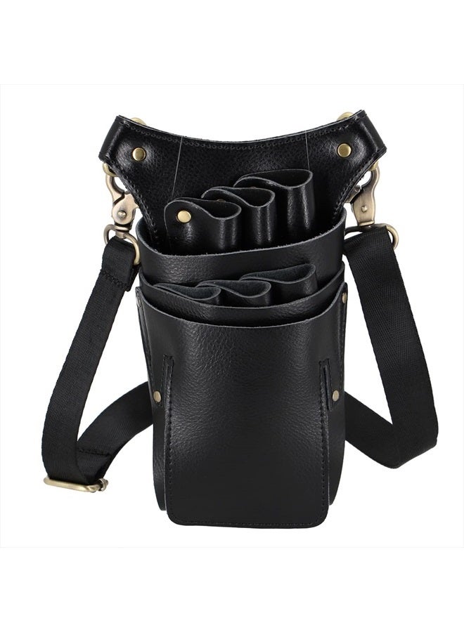 aolaso Hairdressing Scissor Pouch Belt, Real Leather Salon Barber Hairdresser Shears Holster Hair Stylist Tools Bag with Adjustable Belt for Combs, Hair Clip  - Image 1