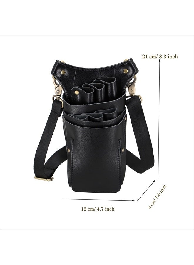 aolaso Hairdressing Scissor Pouch Belt, Real Leather Salon Barber Hairdresser Shears Holster Hair Stylist Tools Bag with Adjustable Belt for Combs, Hair Clip  - Image 4