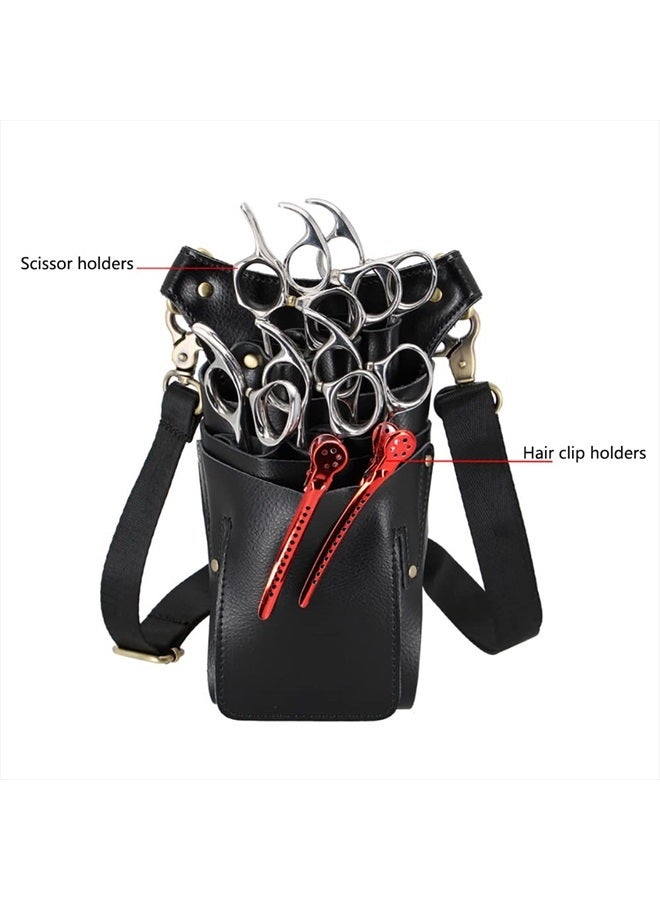 aolaso Hairdressing Scissor Pouch Belt, Real Leather Salon Barber Hairdresser Shears Holster Hair Stylist Tools Bag with Adjustable Belt for Combs, Hair Clip  - Image 2