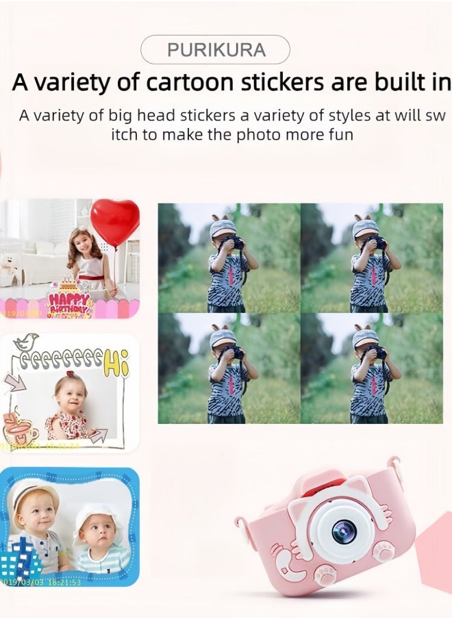 SUPER SO - Kids Camera,1080P HD Digital Video Camera Toy for 3-12 Year Old Boys/Girls, Birthday Festival Gifts for Kids,USB Rechargeable Kids Selfie Camera with 32GB SD Card and card reader(Pink) - Image 1