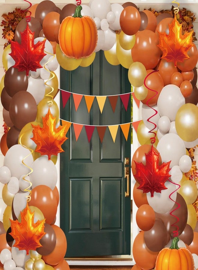 Geefuun Fall Thanksgiving Decorations Balloon Garland Arch Kit Orange Brown Coffee Balloons Hanging Swirls Triangle Flag for Autumn Little Pumpkin Baby Shower Birthday Party Supplies - Image 5