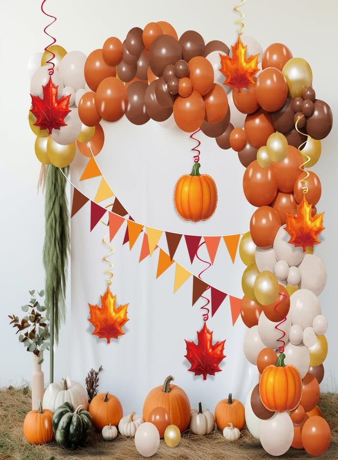 Geefuun Fall Thanksgiving Decorations Balloon Garland Arch Kit Orange Brown Coffee Balloons Hanging Swirls Triangle Flag for Autumn Little Pumpkin Baby Shower Birthday Party Supplies - Image 4