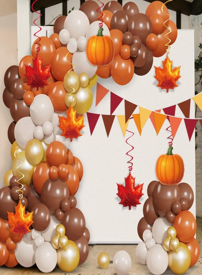 Geefuun Fall Thanksgiving Decorations Balloon Garland Arch Kit Orange Brown Coffee Balloons Hanging Swirls Triangle Flag for Autumn Little Pumpkin Baby Shower Birthday Party Supplies - Image 2