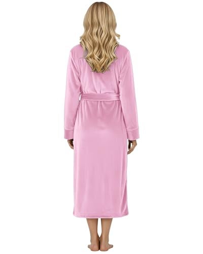NY Threads Premium Womens Robe, Plush Fleece Long Bath Robe for Women, Fluffy Soft Women's Bathrobe, Medium, Pink - Image 2