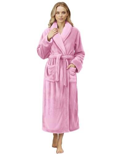 NY Threads Premium Womens Robe, Plush Fleece Long Bath Robe for Women, Fluffy Soft Women's Bathrobe, Medium, Pink - Image 1