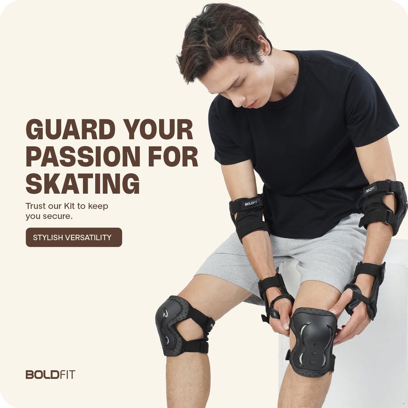 BOLDFIT Cycling Protection Kit, Skating Kit for Adult Skating Knee Guard & Elbow Pad for Boys, Girls Skating Knee Pad, Elbow Guard, Wrist Guard Kit Cycle Protection Kit for Men, Adults & Boys - Image 3