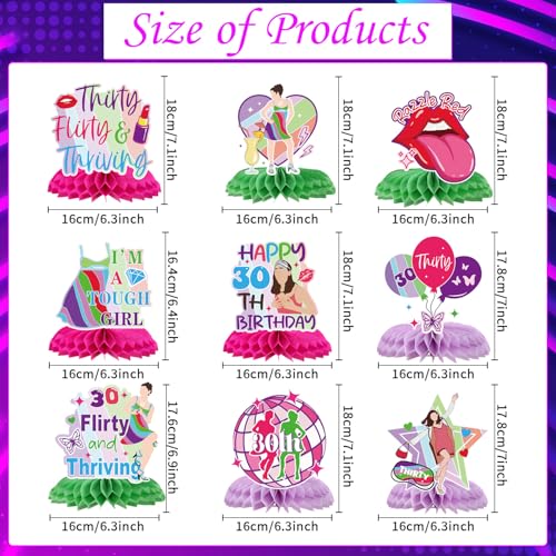 Aposwow Thirty Flirty and Thriving Decorations 9PCS 30 Flirty and Thriving Honeycomb Centerpieces Birthday Table Decoration Talk 30 to Me Bday Decor for 30 Years Old Supplies - Image 5