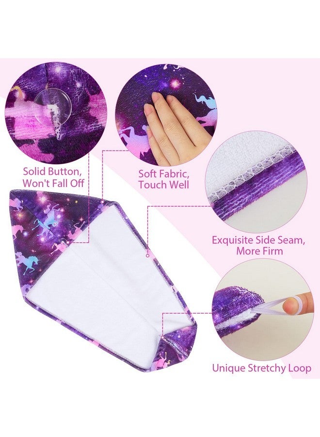 Basumee Basumee Microfiber Hair Towel Wrap for Kids 2 Pack Rapid Drying Hair Towel with Button Hair Turbans for Wet Hair Wraps Head Towel Wrap for Women and Girls, Dark Unicorn - Image 4