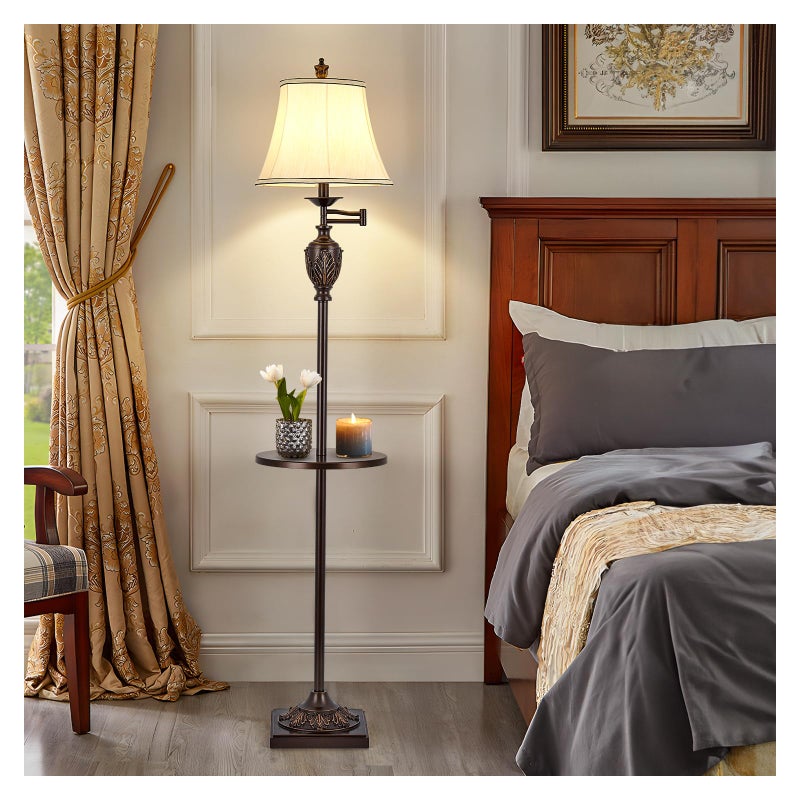 AIDENOEY Traditional LED Floor Lamp with 350Â° Adjustable Swing Arm Lamp â€“ Vintage Standing Pole lamp for Living Room, Bedroom and Office â€“ Rustic Upright Floor Light for Home DÃ©cor with Silk Fabric Shade - Image 2