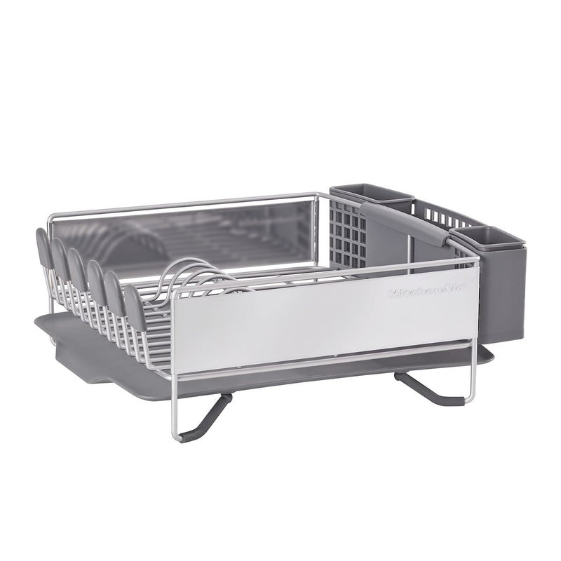 KitchenAid Compact Space Saving, Dish Rack with Removable Flatware Caddy and Angled Self Draining Drainboard, Satin Gray, 15-Inch-by-13.25-Inch - Image 2