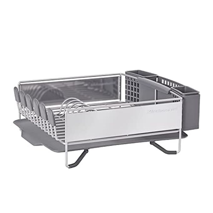 KitchenAid Compact Space Saving, Dish Rack with Removable Flatware Caddy and Angled Self Draining Drainboard, Satin Gray, 15-Inch-by-13.25-Inch - Image 1