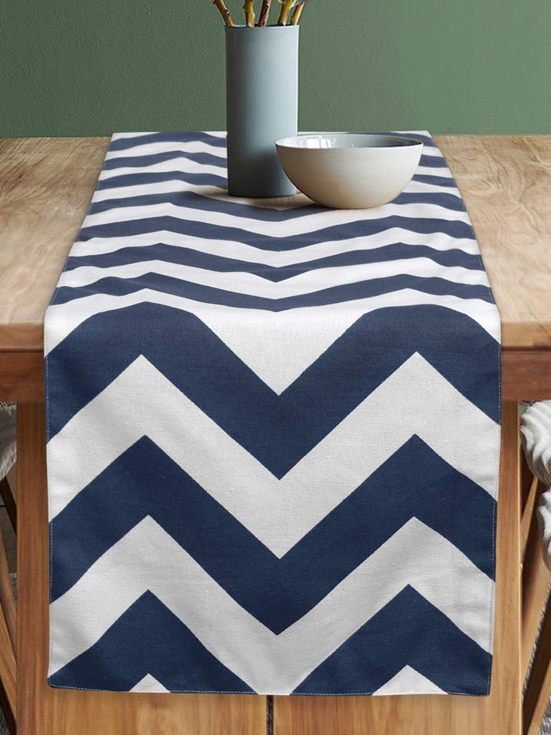 Dekor World Chevron Printed Navy Blue Table Runner with 6 Pcs Place Mat (33x180cm/33x47cm) (Pack of 7 Pcs)-6 Seater Dining & Center Table - Image 2